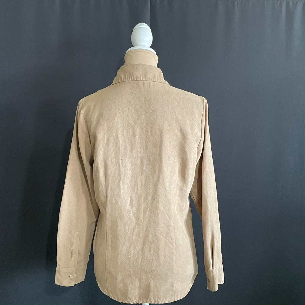 Notations Button Down Shirt Women Small Tan Good Pintuck Faux Suede MSDB0101 - Picture 5 of 9